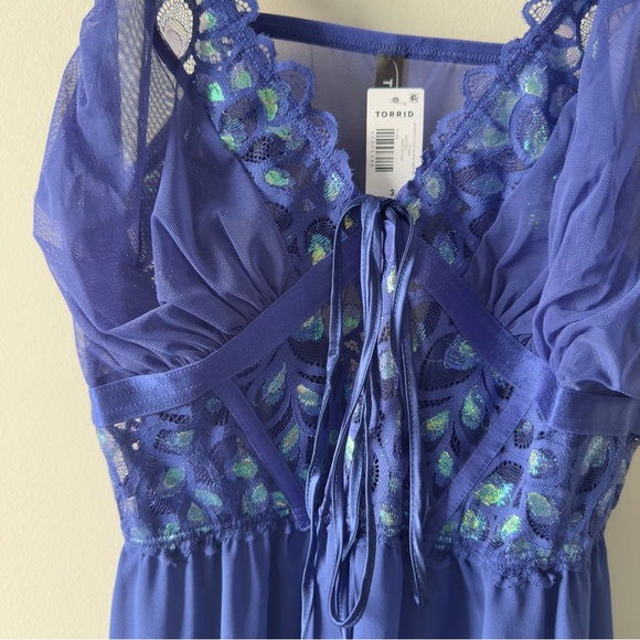 Torrid Aphrodite Lace No Wire Babydoll Blue Slip Adjustable Spaghetti Straps NWT - Picture 9 of 10
